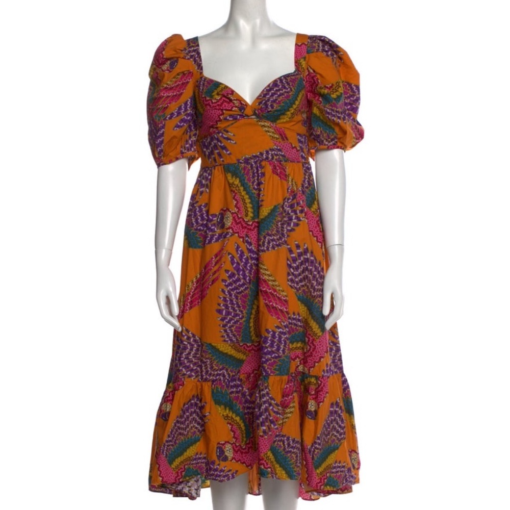 Farm Rio printed sweetheart neckline midi dress size small